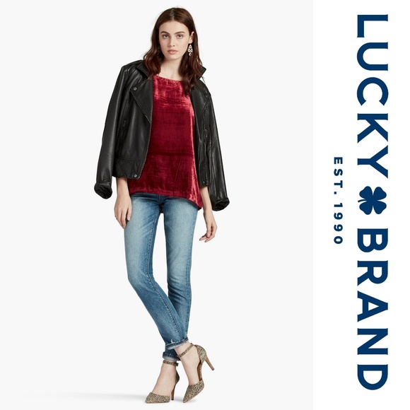 Lucky Brand Dark Red Velvet Top Zip-Up Shirt - Picture 2 of 4